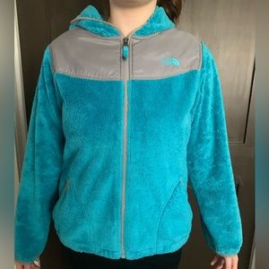 Blue Teal North Face Zip up sweatshirt with hood